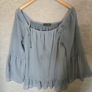 Suzanne Betro Top Blouse Boho Peasant Polka Dot Flowy Sheer Tunic Womens Large